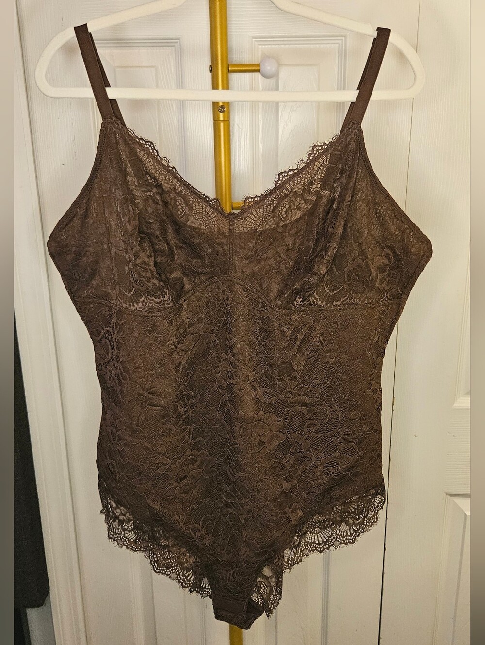 Pinsy 3X Hourglass Sculpting Lace Shapewear Bodysuit Chocolate Brown